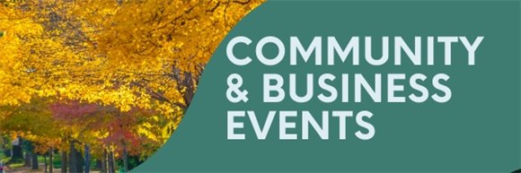community & business events header with a picture of fall trees