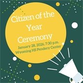 citizen of the year ceremony ad with green and yellow background