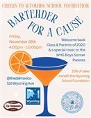 bartender for a cause poster with an image of a martini glass