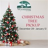 christmas tree pickup ad with presents under the tree